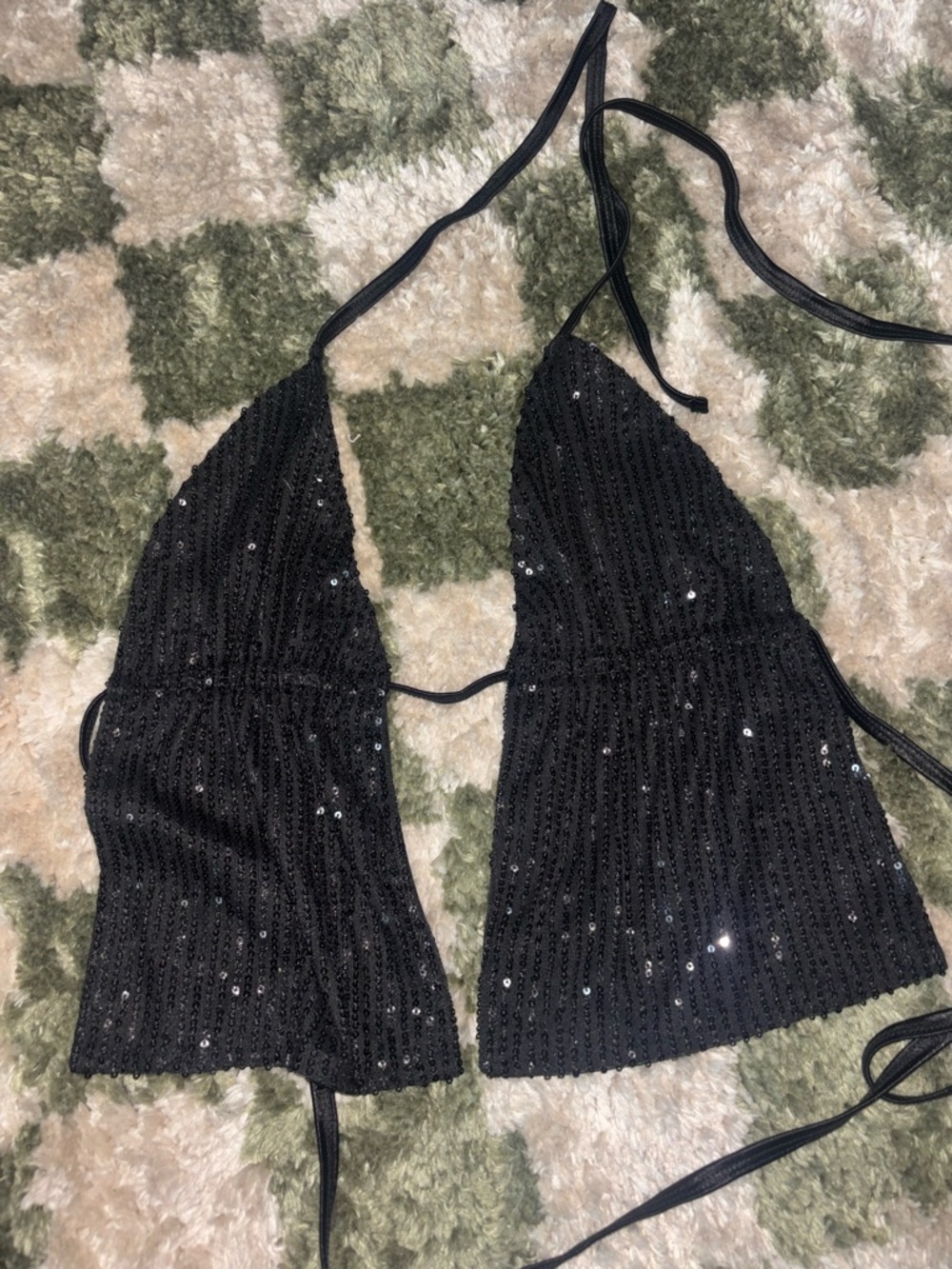 Motel Rocks Black Halter Sequin Top